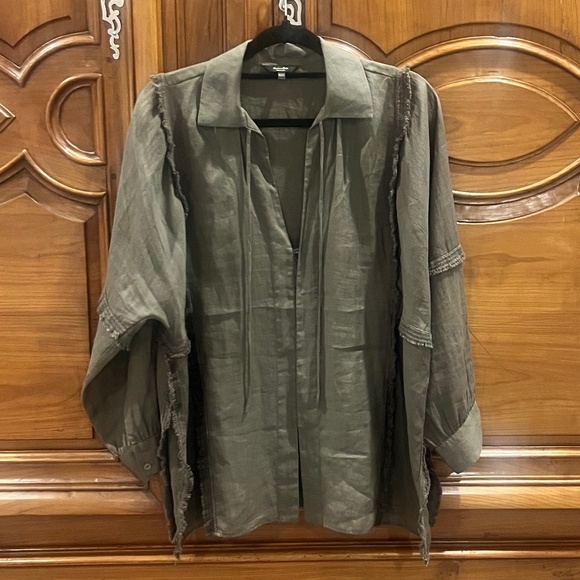 Massimo Dutti Olive Green Long Sleeve Oversize Shirt Size Small - Picture 1 of 8